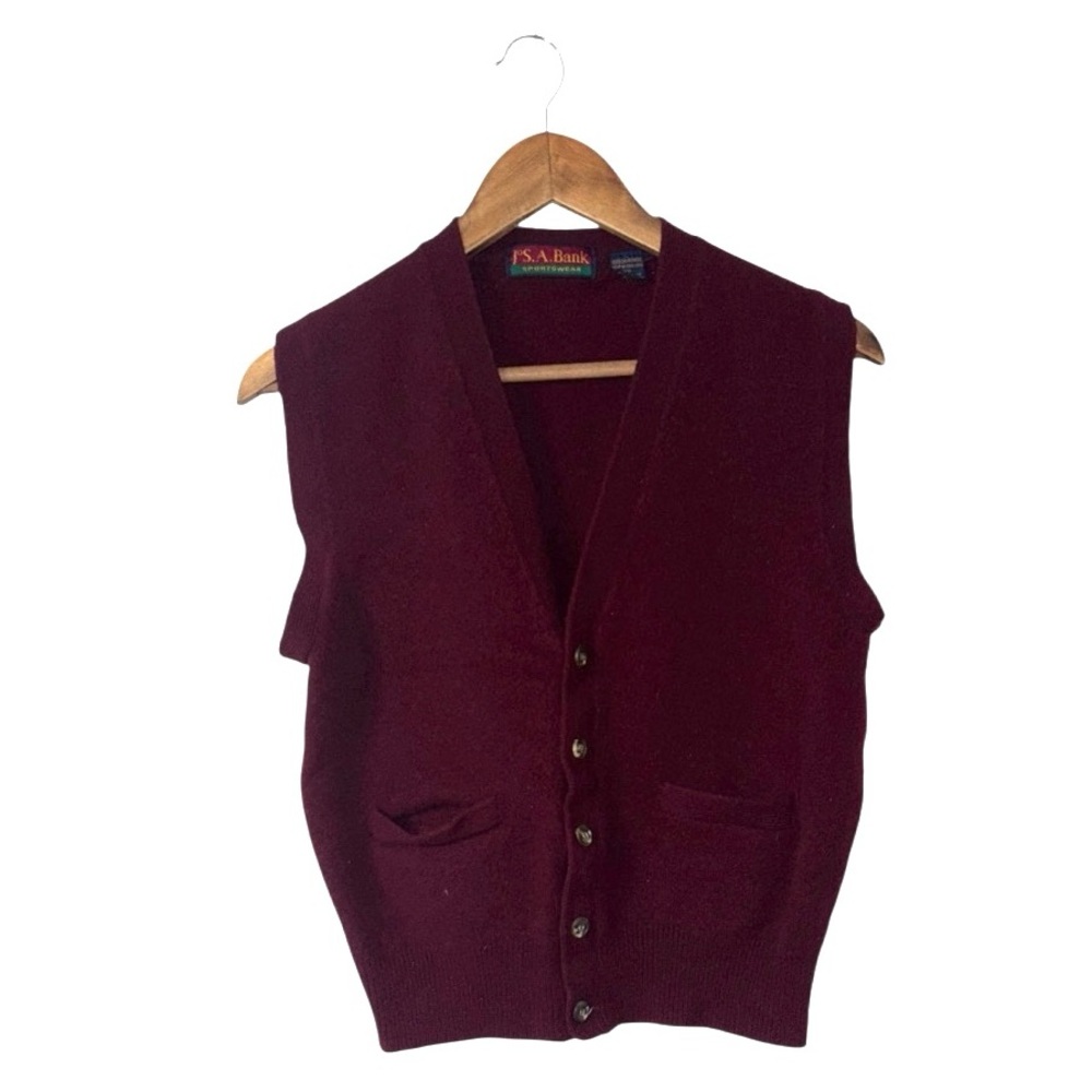 Jos. A. Bank Sportswear Maroon 100% Lambswool Sweater Vest Buttons Soft Large